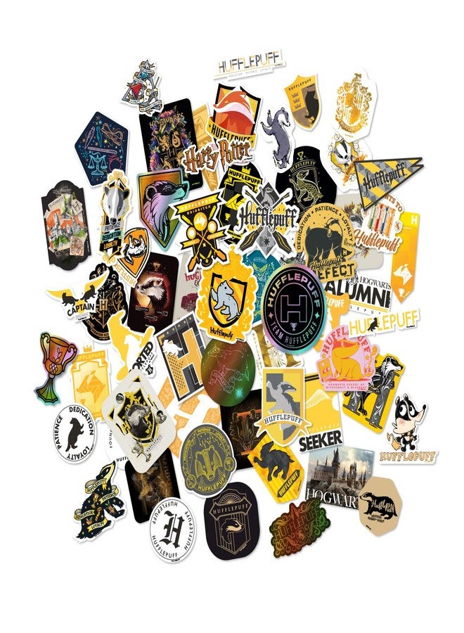CONQUEST Harry Potter Hufflepuff Hogwarts House Vinyl Sticker Decal Pack, 60-Count, 5 Hologram Stickers, Waterproof, UV & Scratch-Resistant, Decals for Laptops, Water Bottles, Notes & More, Officially Licensed - Image 2