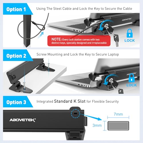 AboveTEK MacBook & Surface Laptop Locking Station with Combo Lock Cable, Anti Theft Folding Security Laptop Desk Mount, Adjustable & Portable, Fits 12"-16" Laptops/Notebooks (Black) - Image 4