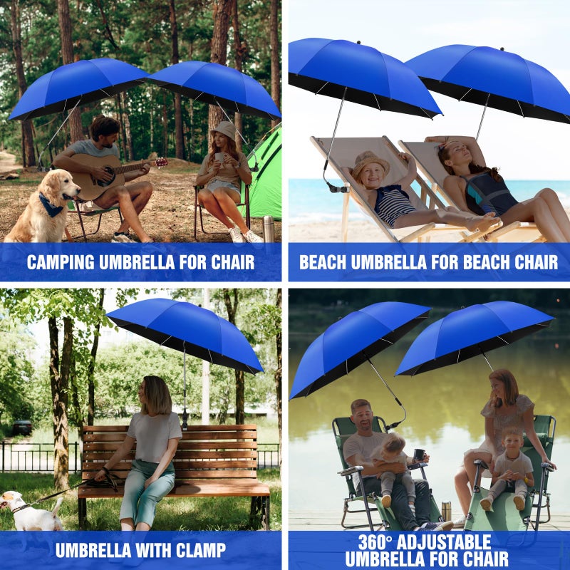 NBtoUS 2 PACK Chair Umbrella with Clamp, 360 Â° Adjustable, UPF50+ Sunshade for Beach Chair, Patio Chair, Camping Chair, Golf Carts(Azure Blue, Not Include Chair) - Image 5