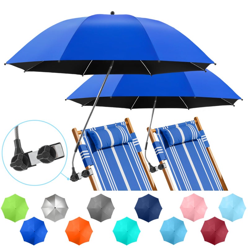 NBtoUS 2 PACK Chair Umbrella with Clamp, 360 Â° Adjustable, UPF50+ Sunshade for Beach Chair, Patio Chair, Camping Chair, Golf Carts(Azure Blue, Not Include Chair) - Image 1