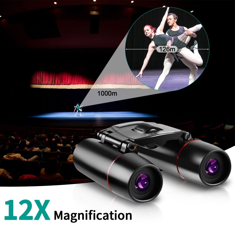 POLDR 12X25 Small Binoculars with Clear Vision, Pocket Binoculars Compact for Adults Theater Concert Opera Travel Bird Watching - Image 2