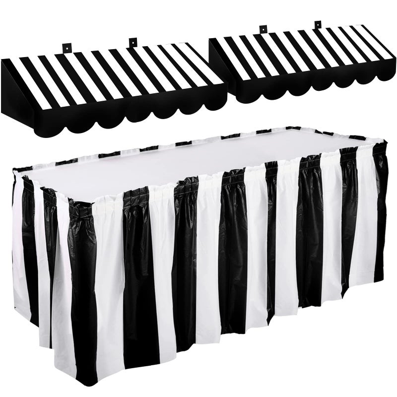 Tallew Tallew 3D Circus Awning Wall Decorations and Stripe Table Skirts Cardboard Awning Tent Decors for Doors Window Classroom Concession Room Carnival Circus Party DecorationsBlack and White 3 Pieces 