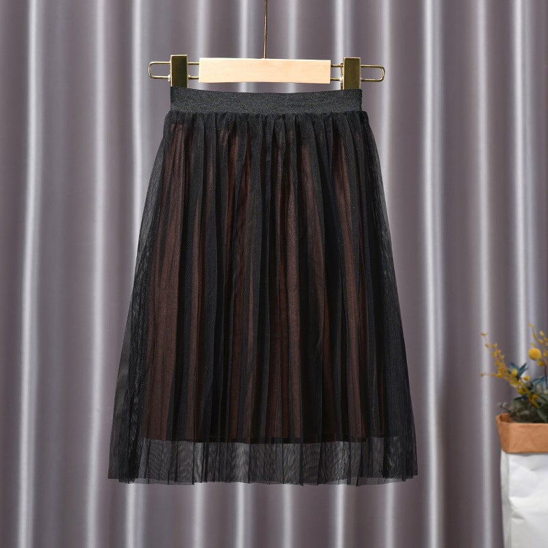 Children'S Clothing 2021 Autumn New Girls' Skirt Middle And Big Children'S Double-Sided Dress Children'S Gold Velvet Pleated Skirt Autumn Skirt - Image 4