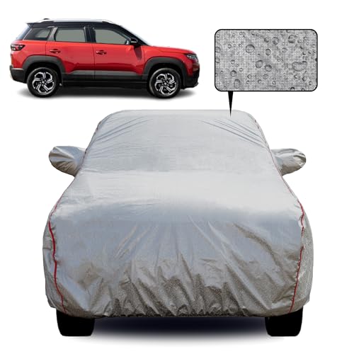 Slamio Car Cover for Maruti Suzuki Brezza 2022-2026 Model | Waterproof, Dustproof, UV Resistant | All-Weather Protection with Mirror Pockets | Custom Fit, Triple Stitch | Metallic Silver - Image 1