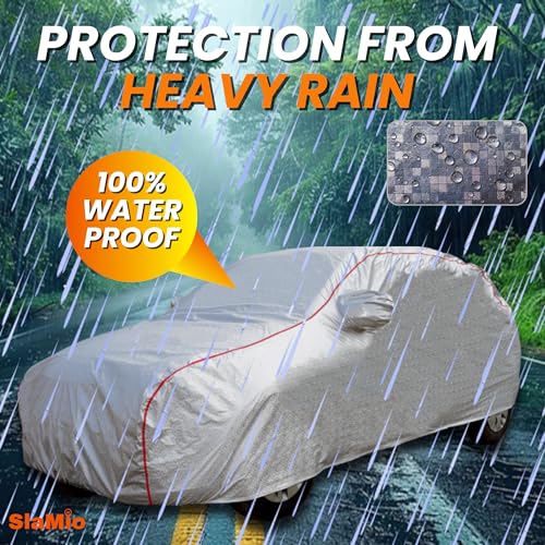 Slamio Car Cover for Maruti Suzuki Brezza 2022-2026 Model | Waterproof, Dustproof, UV Resistant | All-Weather Protection with Mirror Pockets | Custom Fit, Triple Stitch | Metallic Silver - Image 4