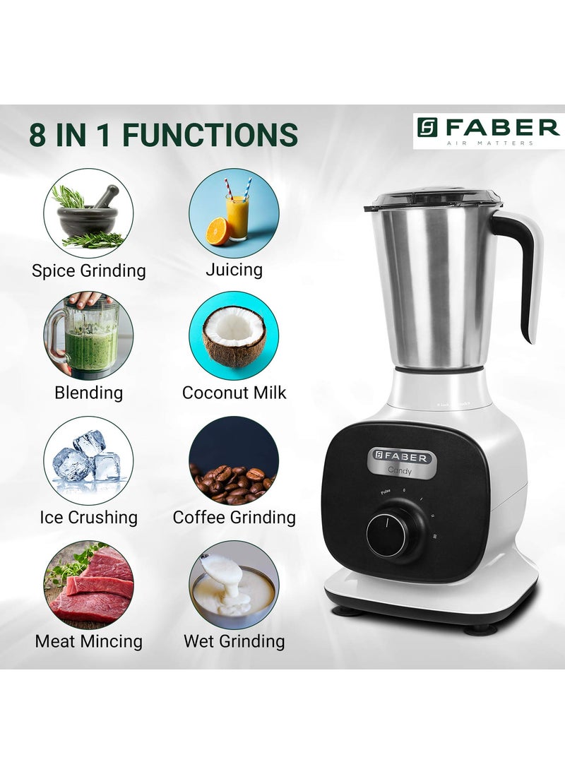 Faber - Faber 800W Mixer Grinder with 3 Stainless Steel Jar(FMG Candy 800 3J BW), White - Image 1