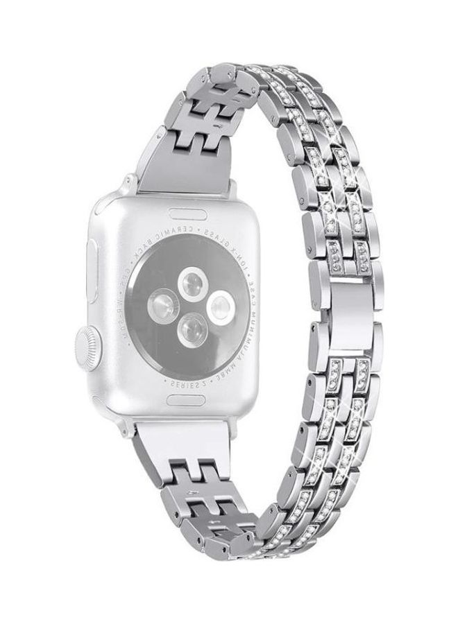 NIBEMINENT Double Row Watchband For Apple Watch Series 7 41mm/6 & SE 5 4 40mm/3 2 1 38mm Silver - Image 2