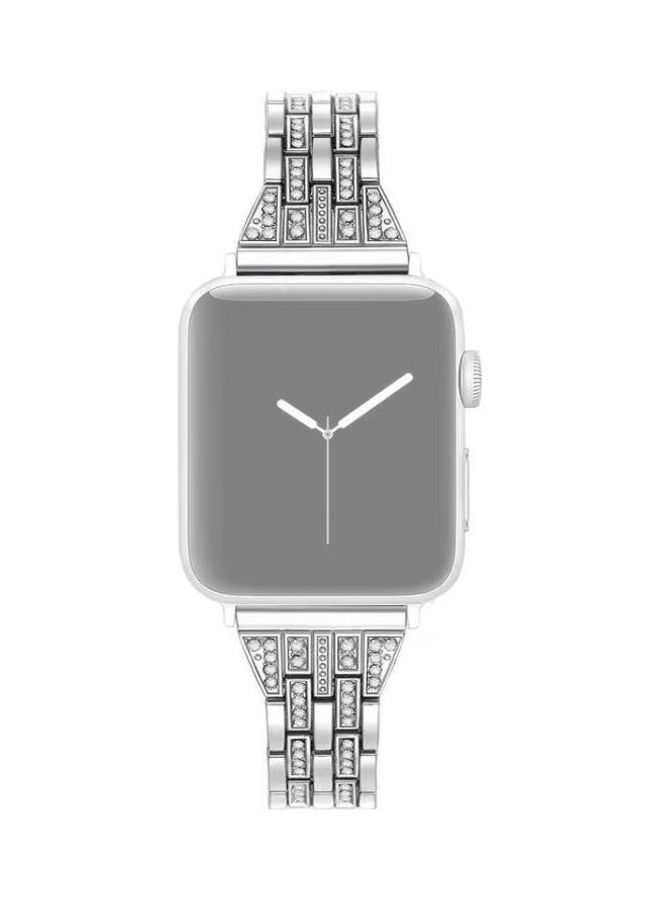 NIBEMINENT Double Row Watchband For Apple Watch Series 7 41mm/6 & SE 5 4 40mm/3 2 1 38mm Silver - Image 1