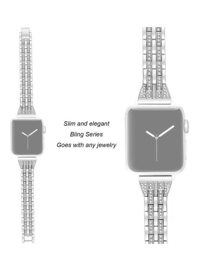 NIBEMINENT Double Row Watchband For Apple Watch Series 7 41mm/6 & SE 5 4 40mm/3 2 1 38mm Silver - Image 3
