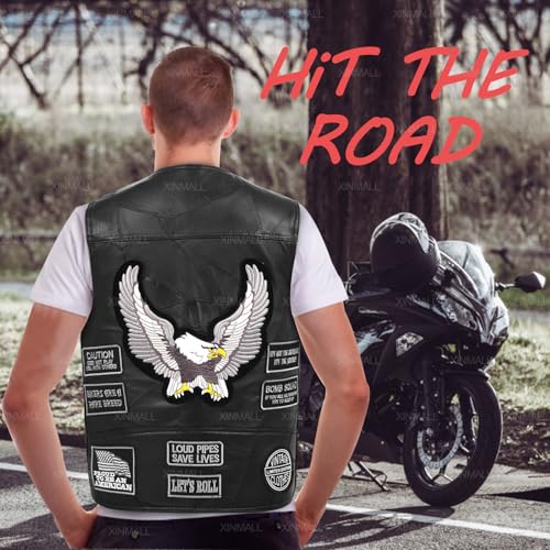 XINMALL Motorcycle Genuine Leather Biker Vest for Men Club Style Classic Black With Patches US Alpha XXLarge Regular Regular Black - Image 3
