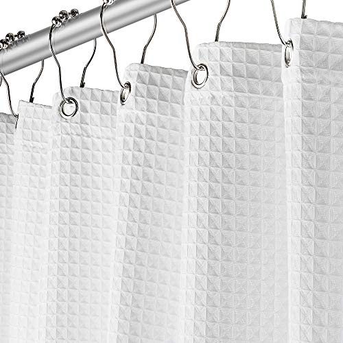 Creative Scents Fabric White Shower Curtain for Bathroom - Spa, Hotel Luxury Matt Waffle Weave Square Design, Water Repellent, 230 GSM Weighty Cloth, 72" x 72" for Decorative Bathroom Curtains - Image 1