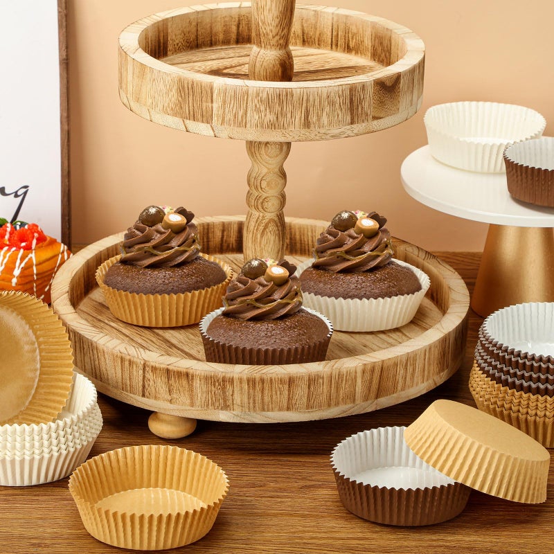 Uiifan Disposable Round Cupcake Liners Paper Baking Cups Wrappers Cupcake Paper Microwave Oven Safe Bakeware Mold for Snacks Cakes(3 Colors,150 Pack) - Image 3