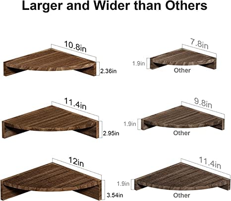 carpentray Sheesham Wood Corner Shelf Wall Mount Set of 3 Floating Shelves for Wall Storage and Display Rustic Wall Shelves Wood Shelves for Bedroom Kitchen Living Room Office Dark Brown - Image 2