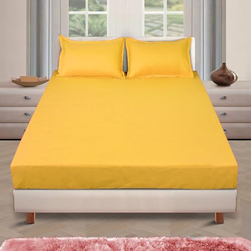 ROMEE Elegant Solid Cotton Double Bedsheet, 150 TC Soft Feel, Queen Size (90 x 100 Inches), with 2 Pillow Covers, Yellow - Image 2