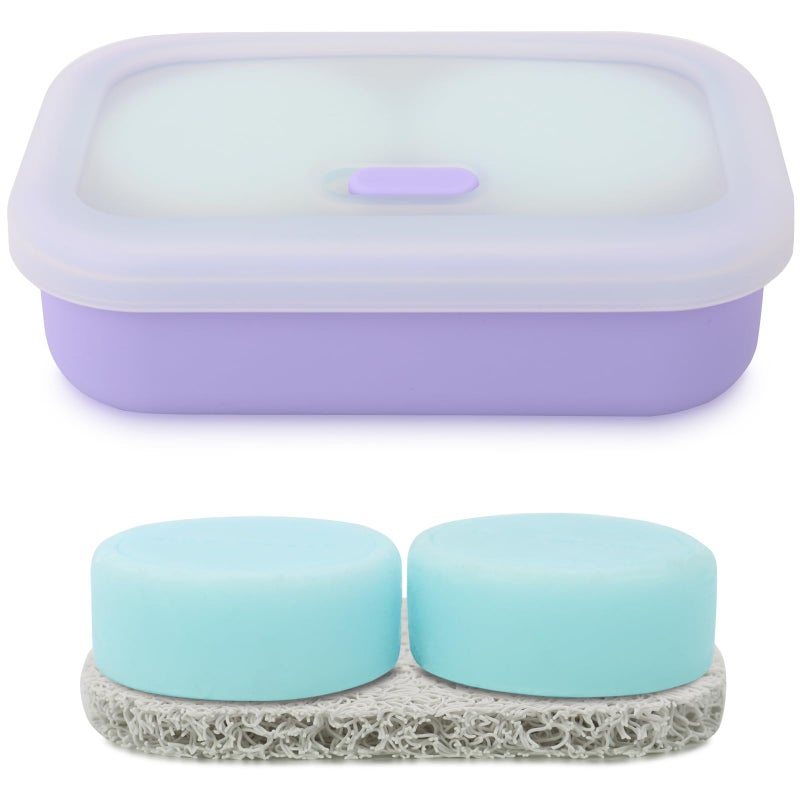 HAYSNA Leak Proof Travel Soap Case,Solid Shampoo Bar Holder, Silicone Soap Container with Draining Layer, Portable Bar Soap Holder for Bathroom, Camping, Gym, Easy to Clean (Purple, Large) - Image 1