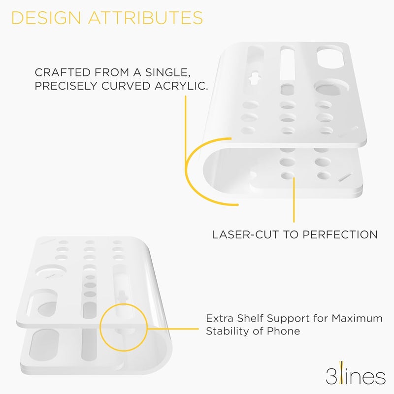 3 Lines Acrylic Tiny Twist Pen and Pencil Stationary Storage | Phone Stand | Mini Desk Organizer | Individual compartment for all the stationary | Home and Office Accessories | Pure White - Image 5