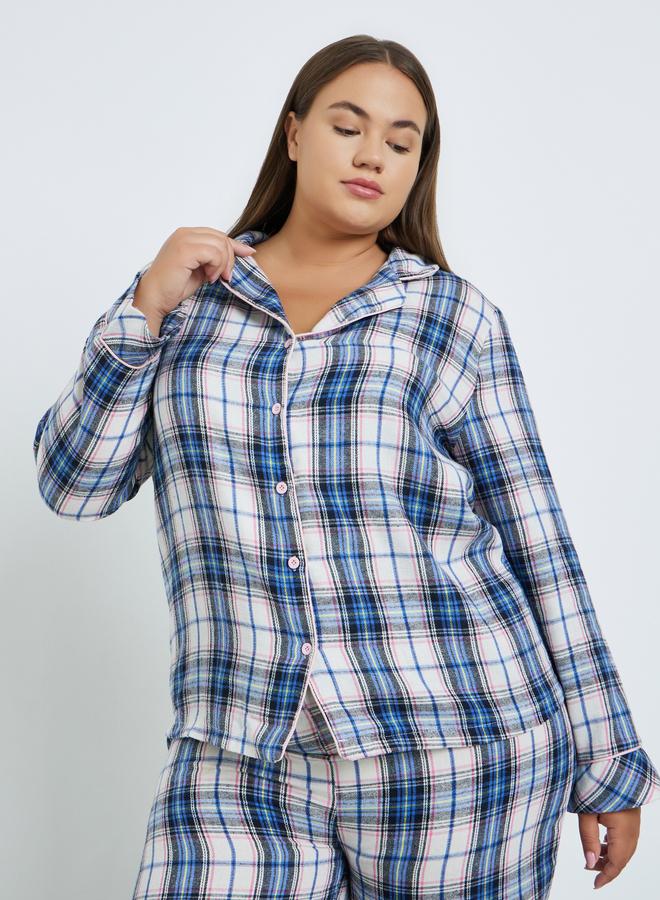 ستايلي طقم بيجاما بمقاس كبير من بنطال وبلوزة بطبعة مربعات - Image 2