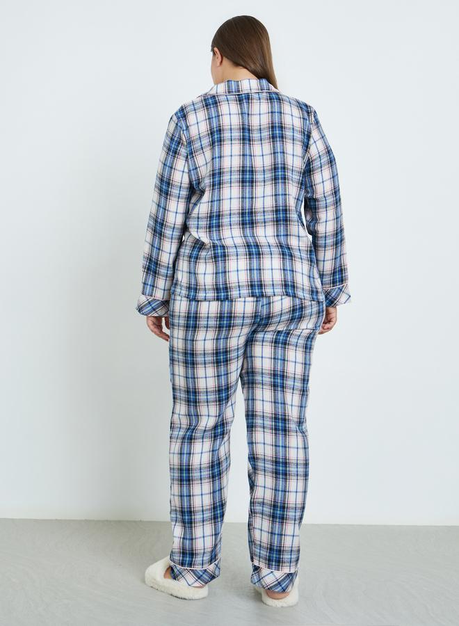 ستايلي طقم بيجاما بمقاس كبير من بنطال وبلوزة بطبعة مربعات - Image 4