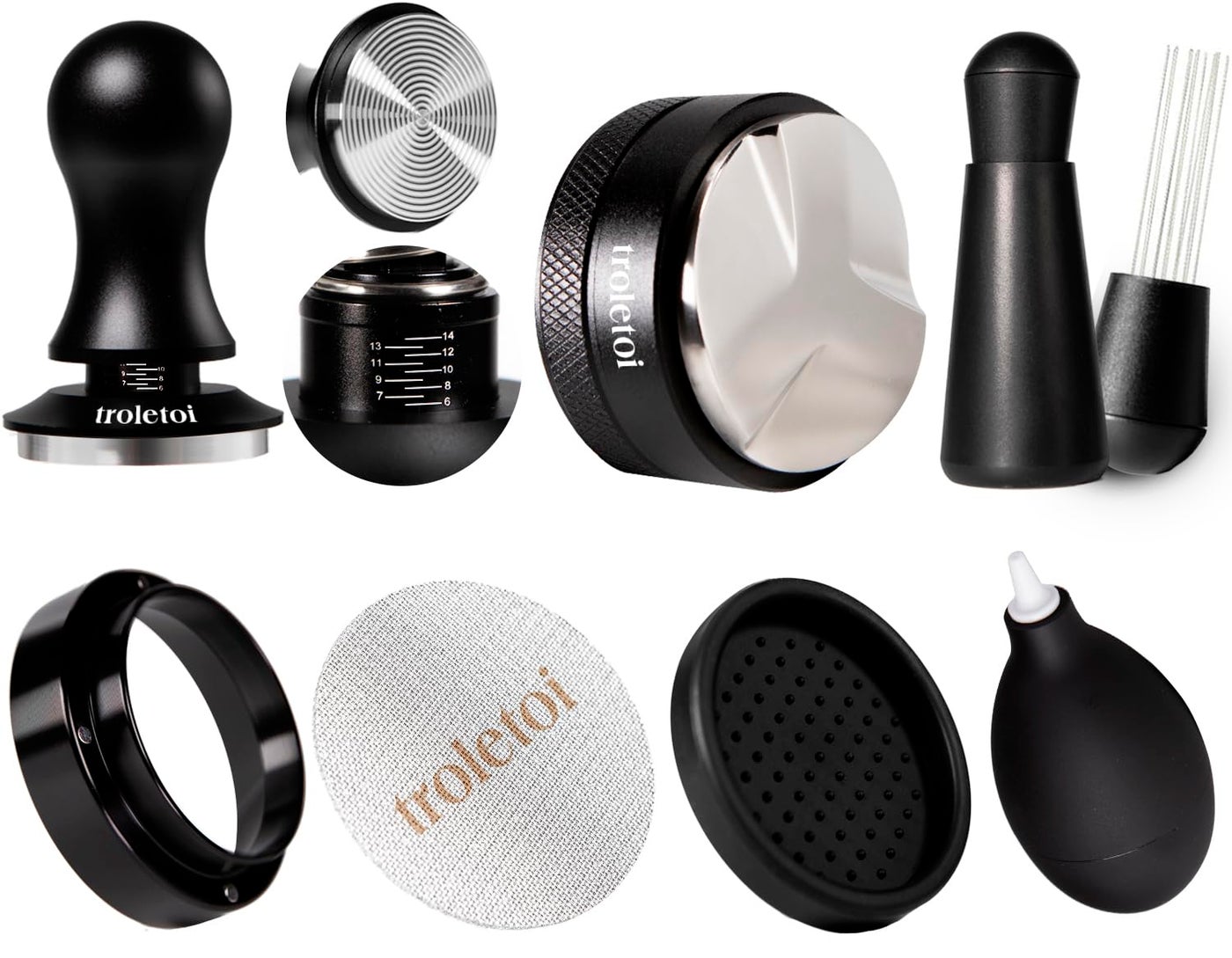 troletoi 7 PCS 58mm Espresso Accessories Kit: Espresso Tamper, Coffee Distributor, Puck Screen, Dosing Funnel and WDT Tool Espresso Machine Accessories, Professional Espresso Tools
