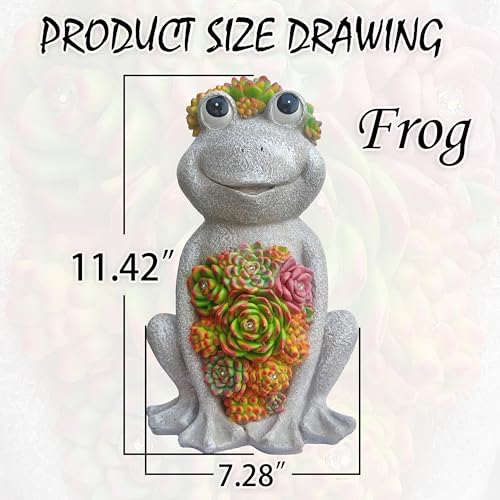 VIOYOUNS Large Frog Solar Garden Outdoor Statues with Succulent and 8 LED Lights,Outside Solar Frog Art Decor for Lawn,Yard, Balcony Ornament - Image 3