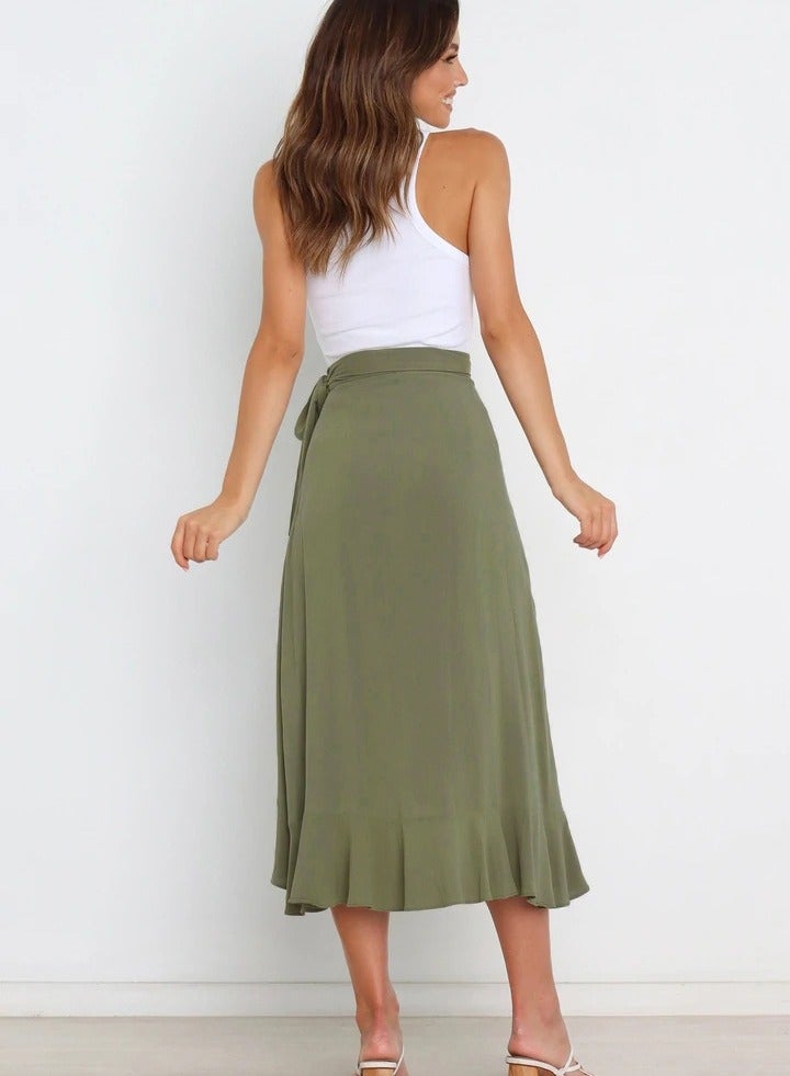 Loquat Women's Summer One-piece Lace-up Long Skirt Irregular Solid Color Skirt  - Image 3