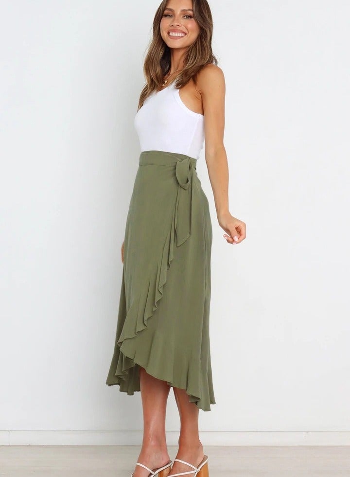 Loquat Women's Summer One-piece Lace-up Long Skirt Irregular Solid Color Skirt  - Image 2