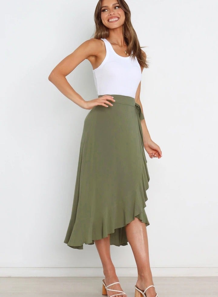 Loquat Women's Summer One-piece Lace-up Long Skirt Irregular Solid Color Skirt  - Image 1