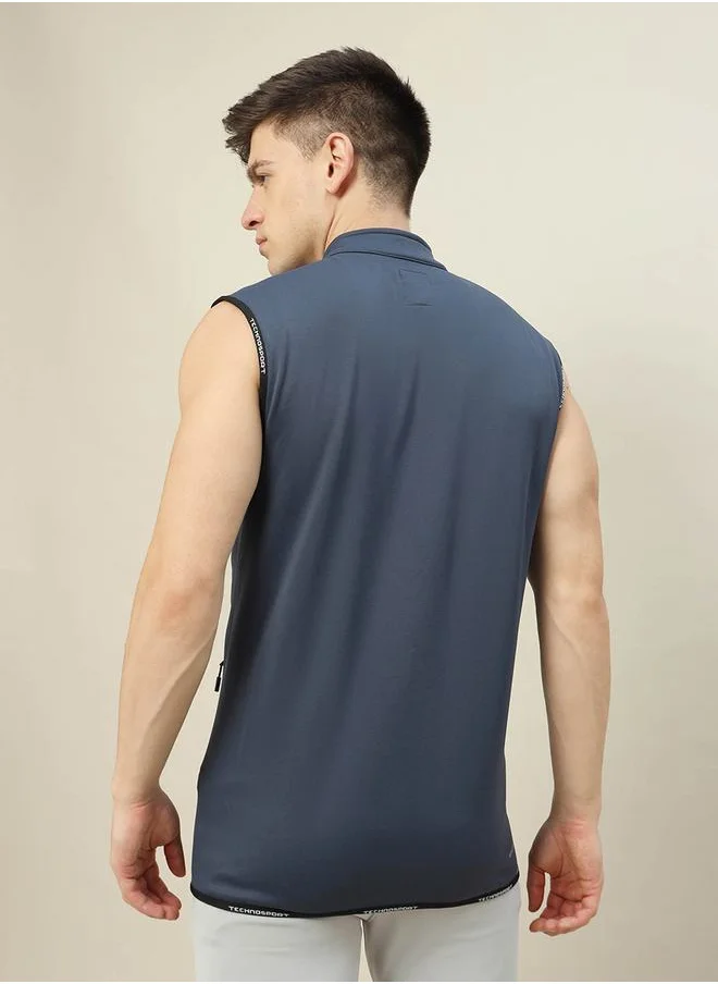Technosport High Neck Fleece Sleeveless Active Jacket by Styli