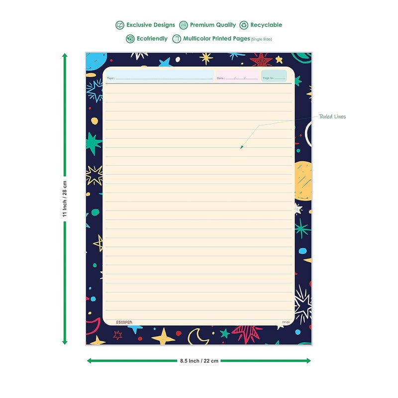 ESCAPER أوراق مشروع السماء والمواضيع التجريدية - حزمة مكونة من 200 ورقة A4 (مخططة من جهة واحدة)، مثالية لمشاريع المدرسة، عروض المكتب والفنون الإبداعية - Image 2