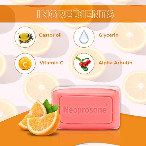 Neoprosone صابون نيبروسون لتفتيح البشرة، 2.82 أونصة / 80 جرام، صابون فرط التصبغ، بار تنظيف، يخفف البقع الداكنة على الركب، المرفقين، الوجه، المناطق الحساسة، مع فيتامين سي وزيت الخروع - Image 3