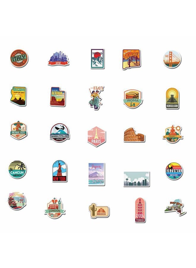 PRETTY SUNSHINE 50Pcs Travel Stickers Decal, Waterproof Vinyl Stickers Pack for Luggage, Laptop, Scrapbook, Skateboard, Water Bottle, Bumper, Phone, Vintage Stickers - Image 2