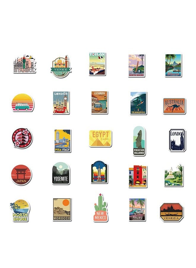 PRETTY SUNSHINE 50Pcs Travel Stickers Decal, Waterproof Vinyl Stickers Pack for Luggage, Laptop, Scrapbook, Skateboard, Water Bottle, Bumper, Phone, Vintage Stickers - Image 3