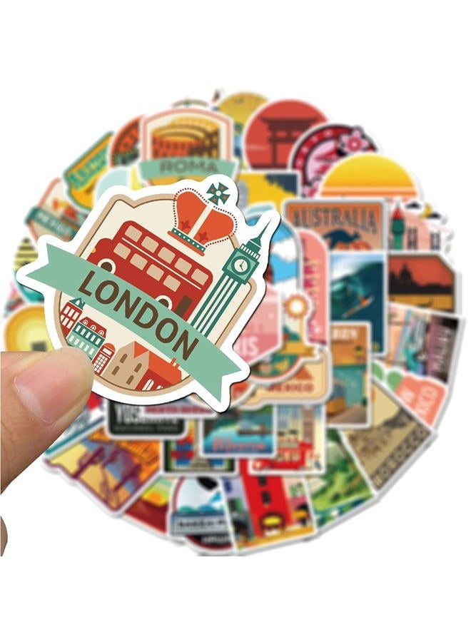 PRETTY SUNSHINE 50Pcs Travel Stickers Decal, Waterproof Vinyl Stickers Pack for Luggage, Laptop, Scrapbook, Skateboard, Water Bottle, Bumper, Phone, Vintage Stickers - Image 4