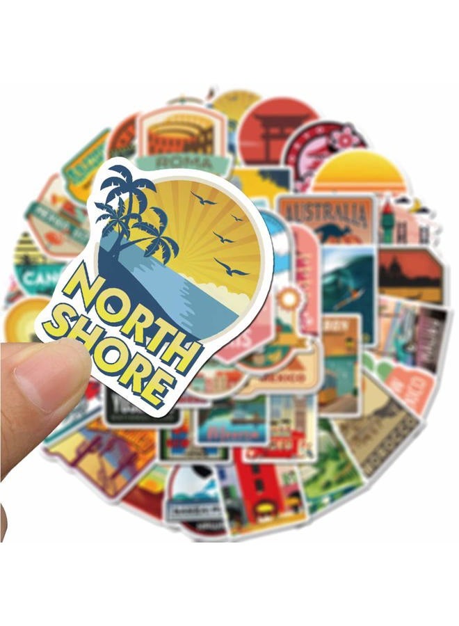 PRETTY SUNSHINE 50Pcs Travel Stickers Decal, Waterproof Vinyl Stickers Pack for Luggage, Laptop, Scrapbook, Skateboard, Water Bottle, Bumper, Phone, Vintage Stickers - Image 5
