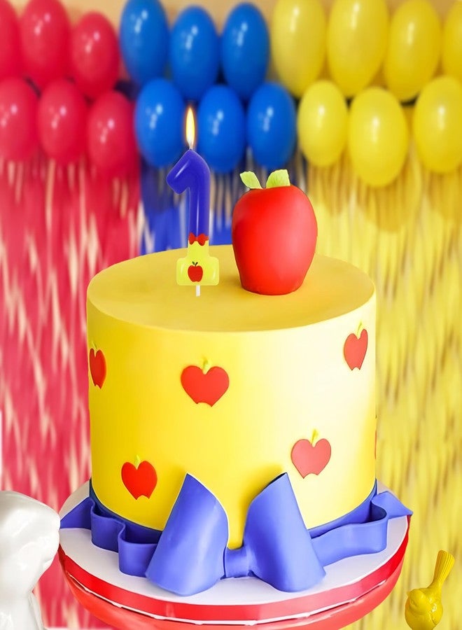 OGnomiFX Blue and Yellow 1 Birthday Candle, Fairy Tale Number 1 Candle Cake Topper with Apple Pattern, Princess Cartoon Themed Birthday Party Supplies - Image 4