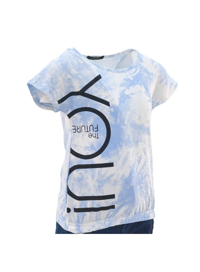 JOANNA JOANNA 23KY376B Girl's Tie Dye Design Round Neck Short Sleeve T-Shirt - Blue - Image 2