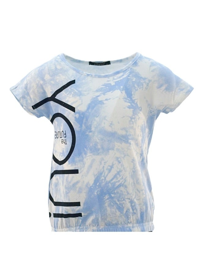 JOANNA JOANNA 23KY376B Girl's Tie Dye Design Round Neck Short Sleeve T-Shirt - Blue - Image 1