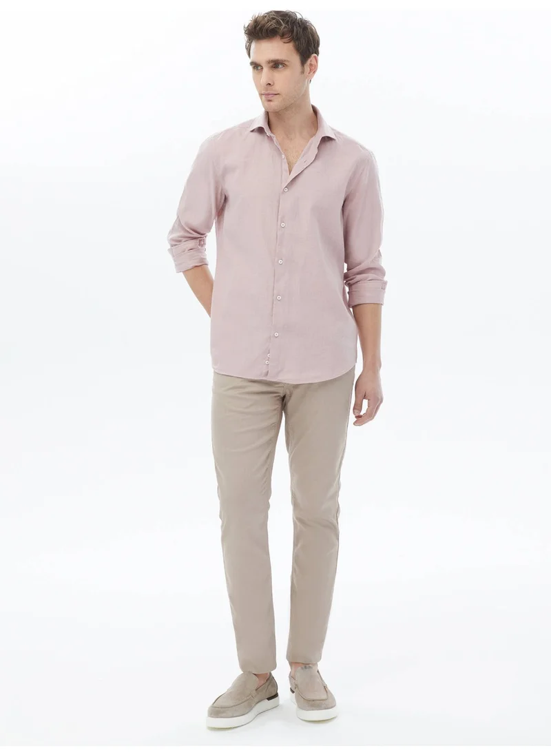 Kip Pink Plain Regular Fit Woven Casual Cotton Blend Shirt