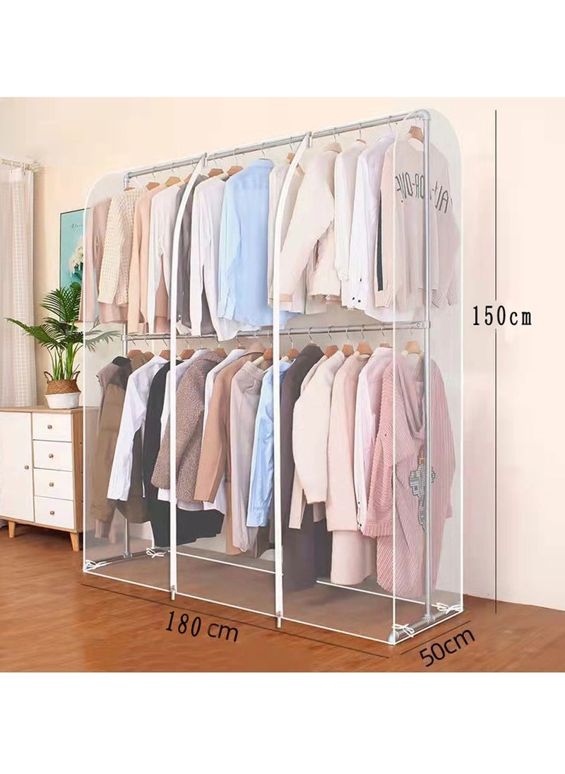 HomarKet Garment Rack Cover,Transparent Clothes Rail Cover, Garment Coat Hanger Protector Clothing Storage for Dresses, Suits, Coats, and More 180x150x50cm  - Image 3