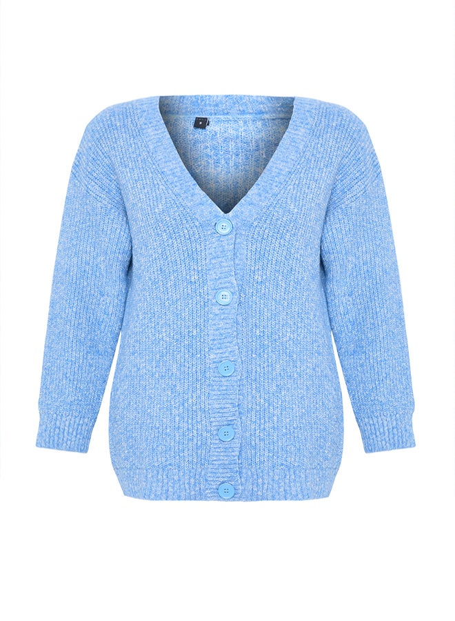 trendyol كارديجان ناعم محبوك بياقة على شكل V مزود بأزرار زرقاء - Image 5