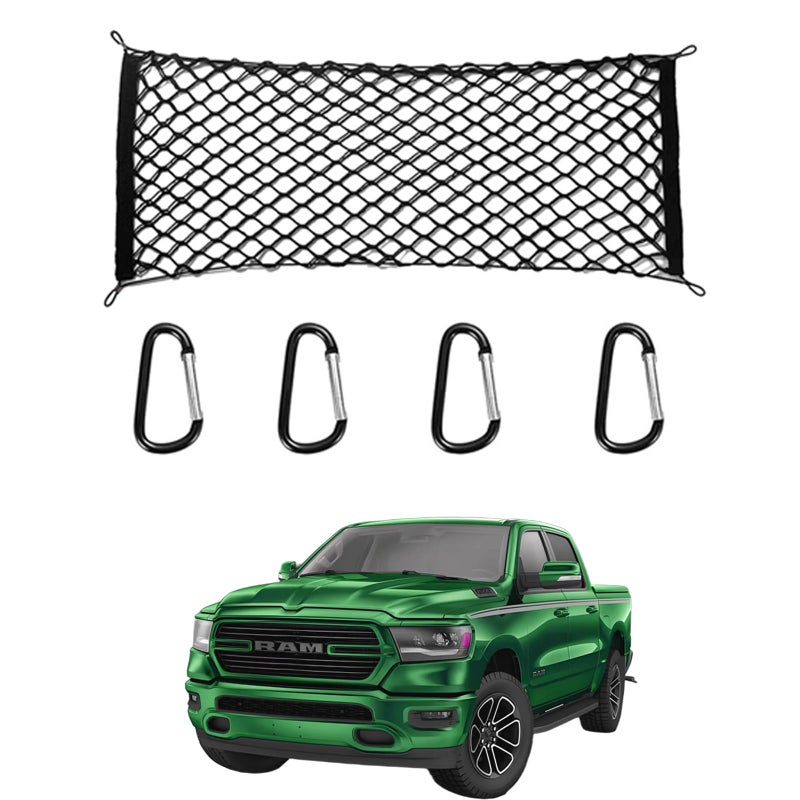 AuyNeas for Dodge Ram 1500 Envelope Style Truck Bed Cargo Net Fits 20132024 2025 2026 Ram 1500 Accessories Cargo Net for Pickup Truck Bed Heavy Duty Carabiners - Image 2