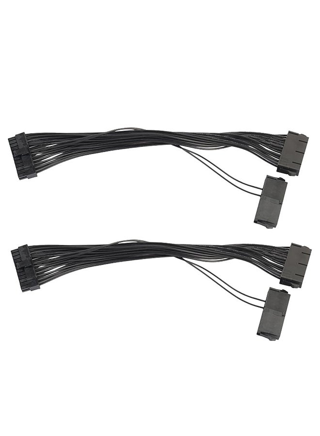 2-Piece Dual PSU Power Supply 24 Pin ATX Motherboard Adapter Cable Multicolour