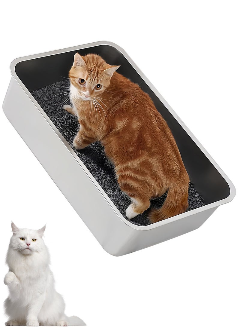 كيدل الفولاذ المقاوم للصدأ قطة القمامة مربع عالية الجانب المعدني قطة القمامة وعاء للقطط الكبيرة والصغيرة غير اللاصقة سطح ناعم ودائم - Image 1