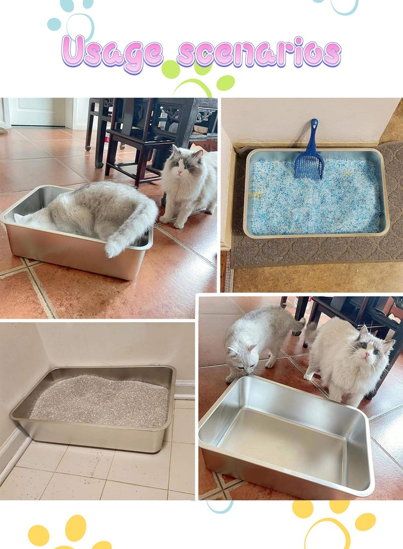 كيدل الفولاذ المقاوم للصدأ قطة القمامة مربع عالية الجانب المعدني قطة القمامة وعاء للقطط الكبيرة والصغيرة غير اللاصقة سطح ناعم ودائم - Image 3