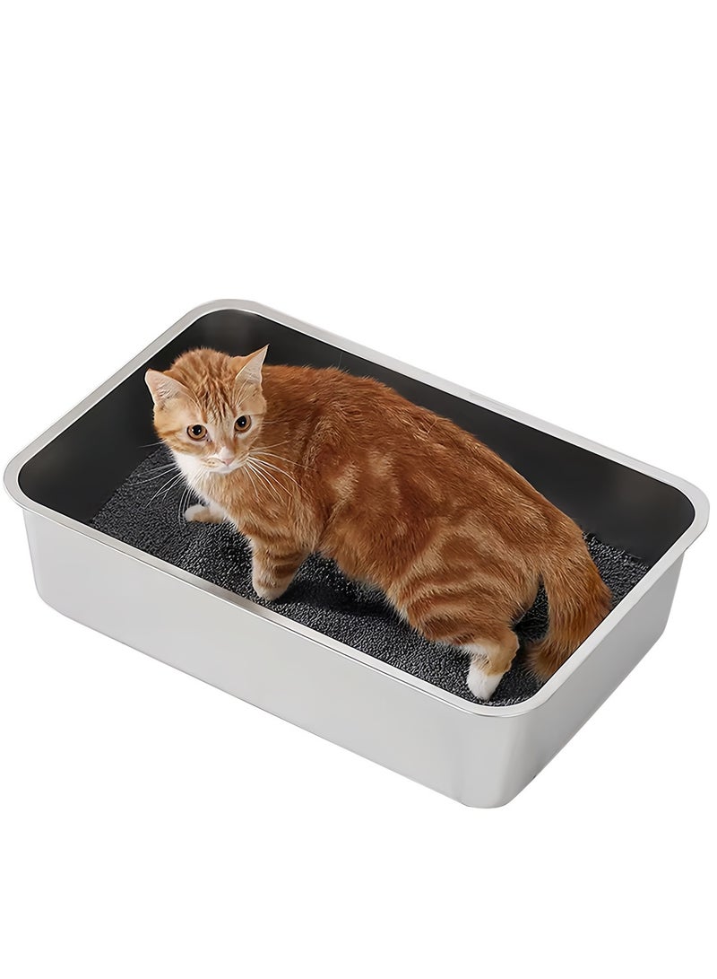 كيدل الفولاذ المقاوم للصدأ قطة القمامة مربع عالية الجانب المعدني قطة القمامة وعاء للقطط الكبيرة والصغيرة غير اللاصقة سطح ناعم ودائم - Image 5