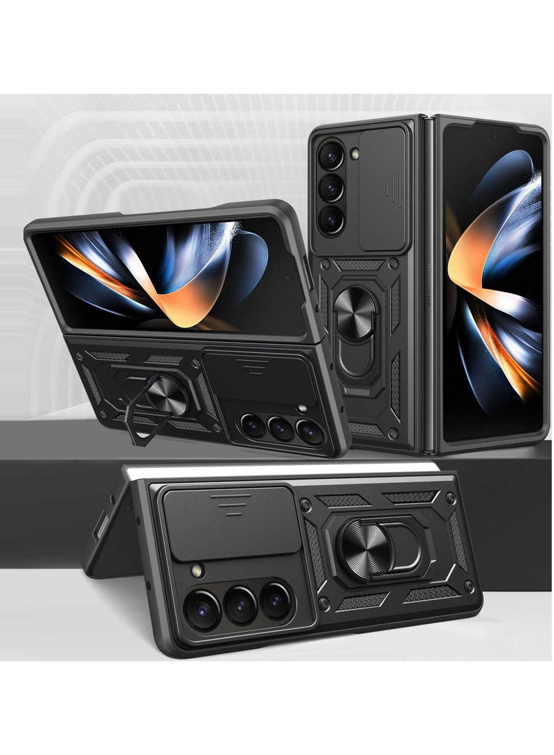 Case Cover for Samsung Galaxy Z Fold 6 5G, Slide Camera Lens Cover, 360°Rotating Kickstand Ring, Support Magnetic Car Mount Shockproof Mobile Phone Case Black. - Image 2