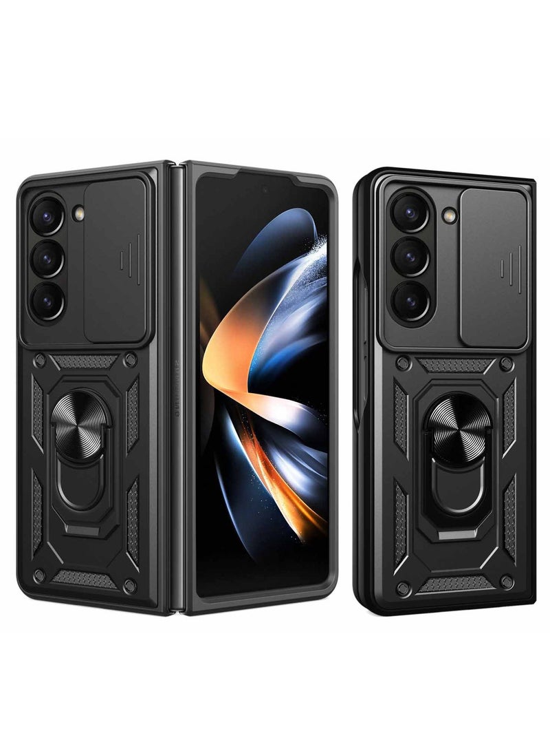 Case Cover for Samsung Galaxy Z Fold 6 5G, Slide Camera Lens Cover, 360°Rotating Kickstand Ring, Support Magnetic Car Mount Shockproof Mobile Phone Case Black. - Image 1