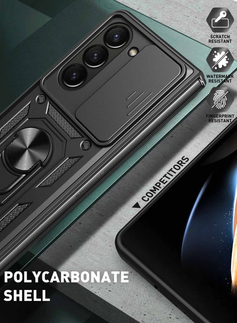 Case Cover for Samsung Galaxy Z Fold 6 5G, Slide Camera Lens Cover, 360°Rotating Kickstand Ring, Support Magnetic Car Mount Shockproof Mobile Phone Case Black. - Image 4