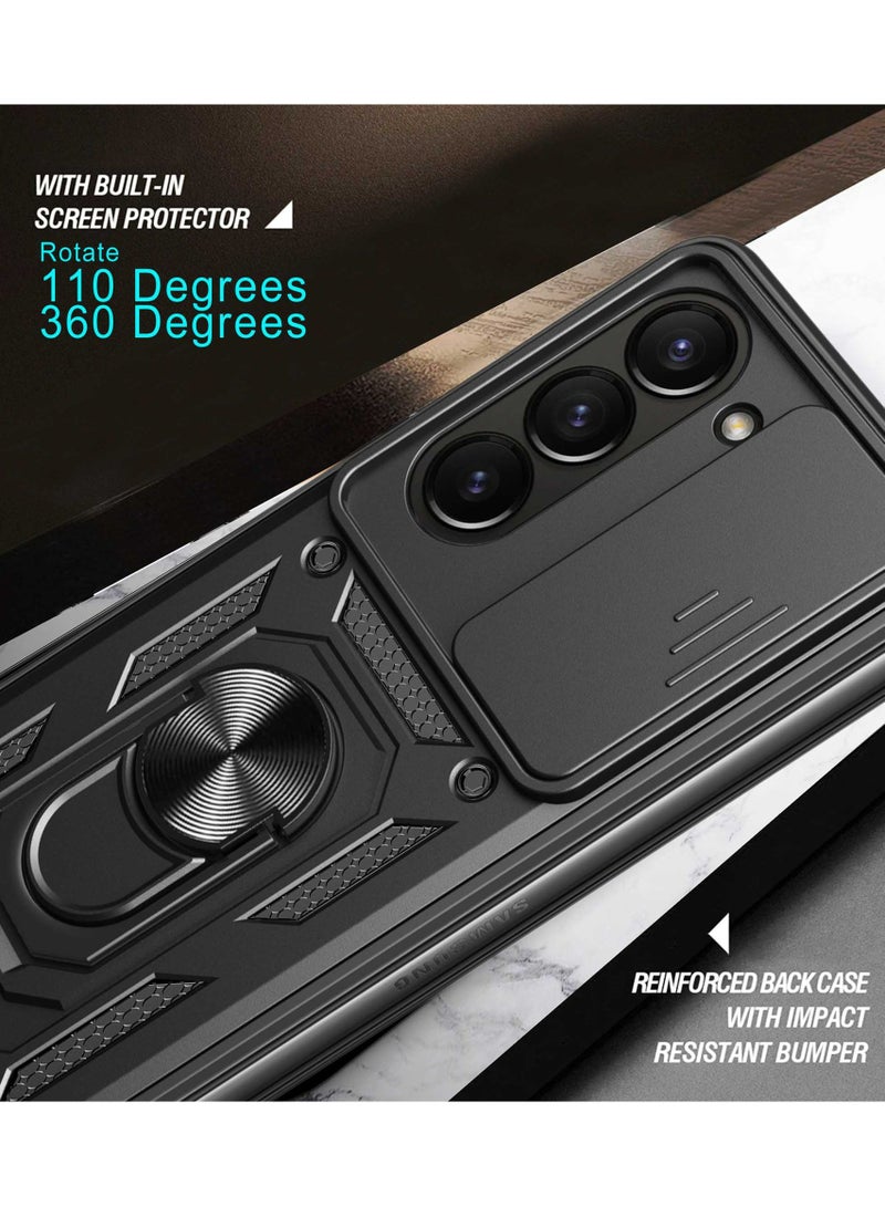 Case Cover for Samsung Galaxy Z Fold 6 5G, Slide Camera Lens Cover, 360°Rotating Kickstand Ring, Support Magnetic Car Mount Shockproof Mobile Phone Case Black. - Image 5