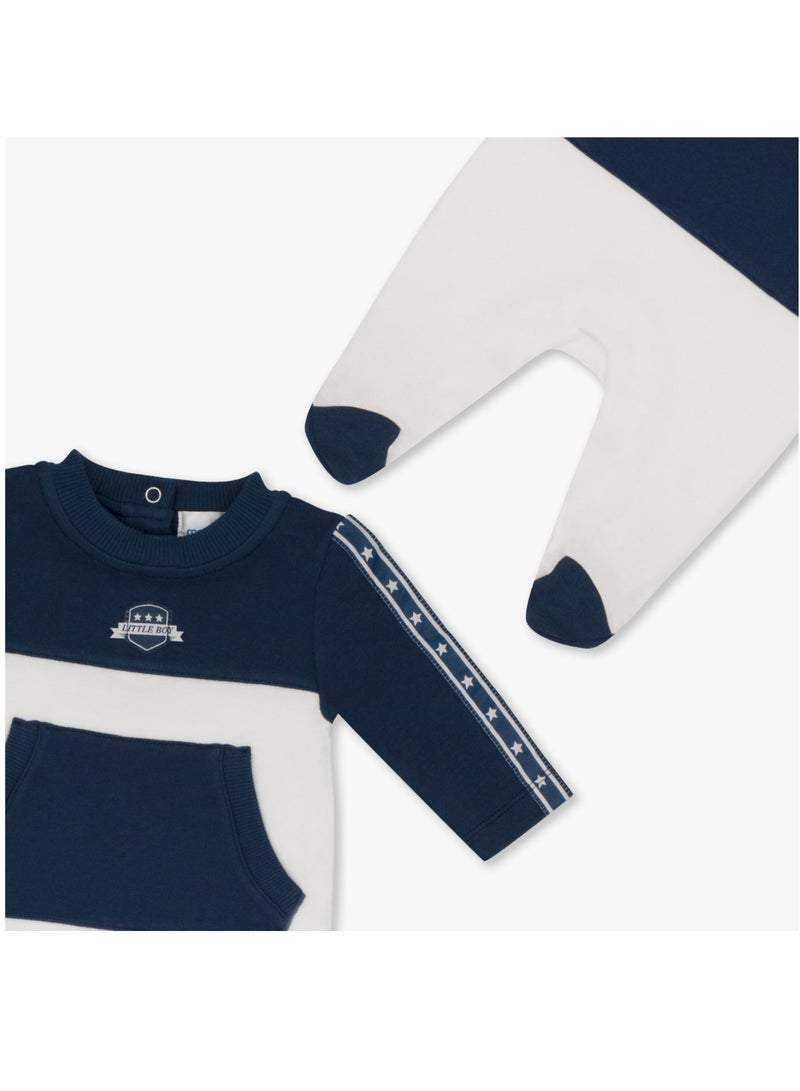 Moon بدلة نوم قمر 100% قطن 1-3 أشهر زرقاء - رياضية بحرية - Image 4